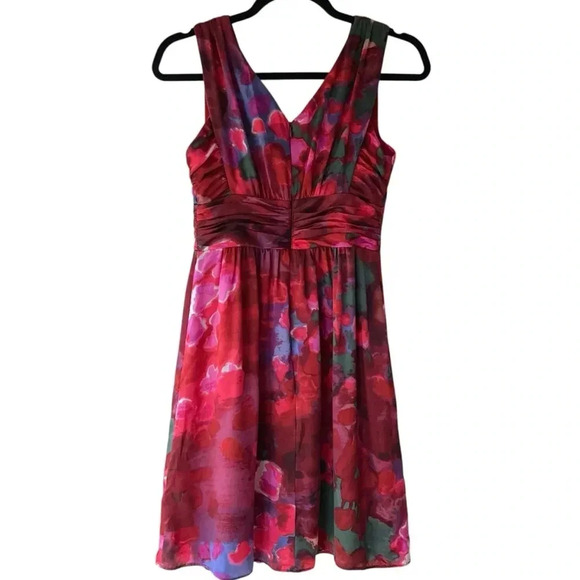BANANA REPUBLIC NWOT SLEEVELESS PURE SILK WATERCOLOR FLORAL DRESS | 00 PETITE - Picture 6 of 8